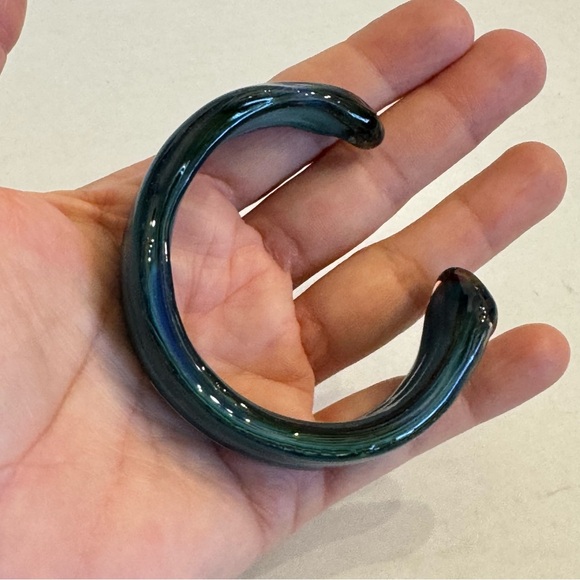 Vintage Hand Blown Art Glass Cuff Bangle Bracelet Aqua Blue Artisan Made - Picture 5 of 14